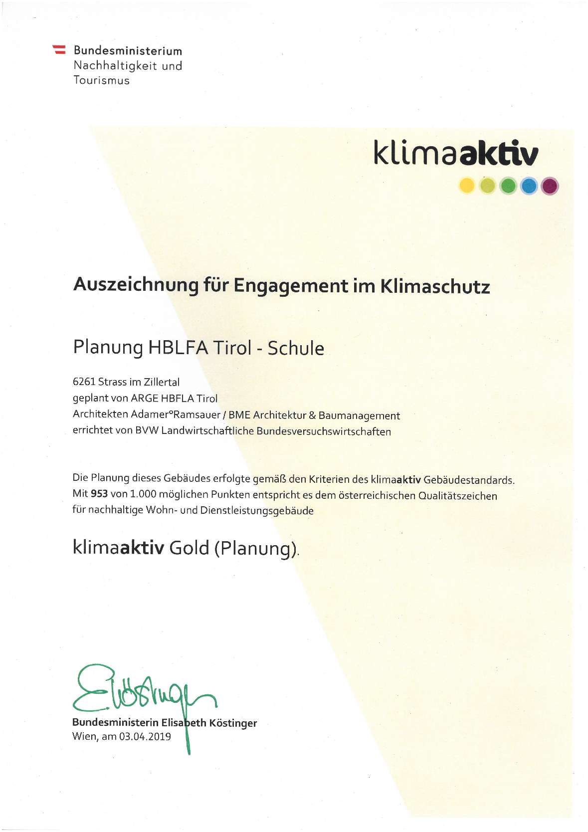 Klimaaktiv Auszeichnung Schule